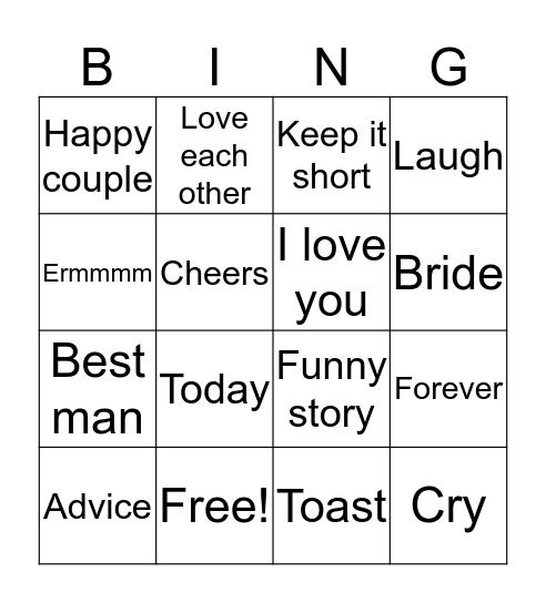 Wedding bingo Card