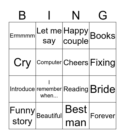 Wedding bingo Card