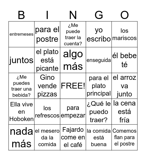 Unidad 5 Paso 1  Bingo Card