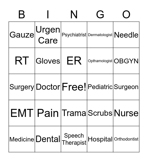 Health Science 2-Psychiatrist  Bingo Card