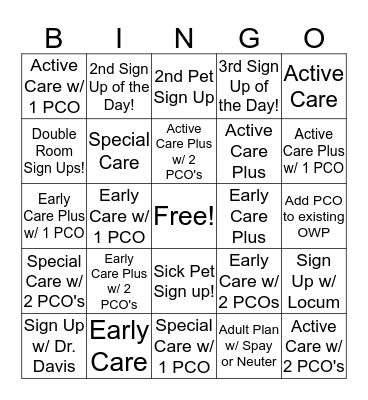 BANFIELD BINGO Card