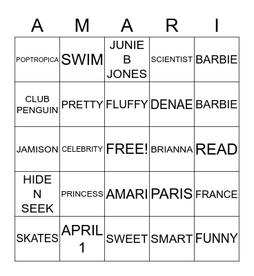 AMARI Bingo Card