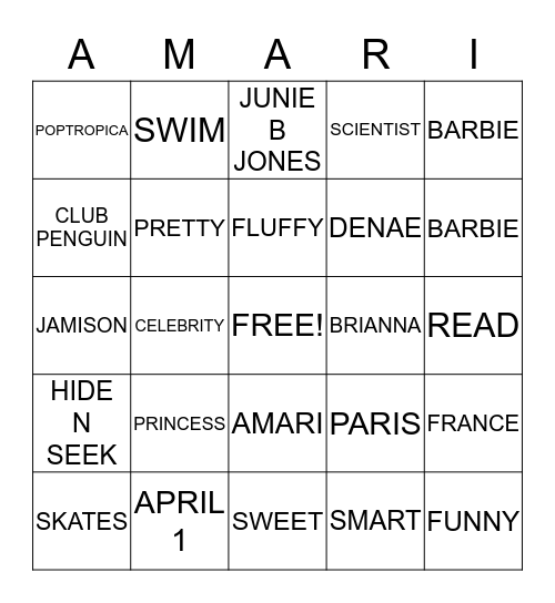 AMARI Bingo Card