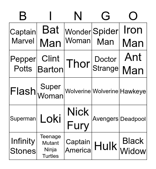 Superhero Bingo! Bingo Card