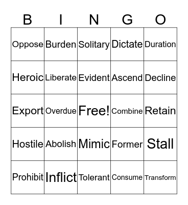 Vocabulary Bingo Card