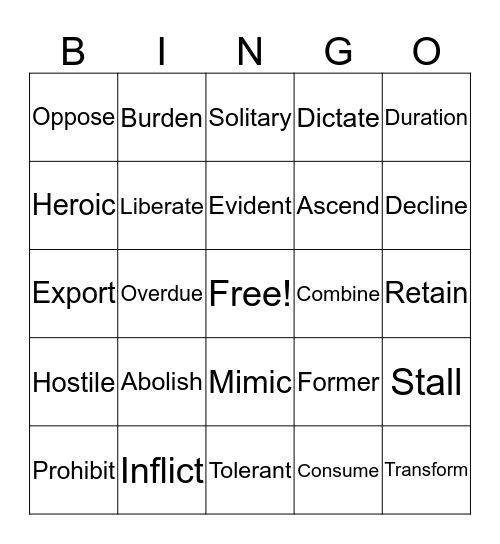 Vocabulary Bingo Card