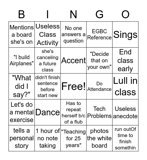 Cla-thy Bingo Card