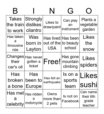 Find Someone Who... Bingo Card