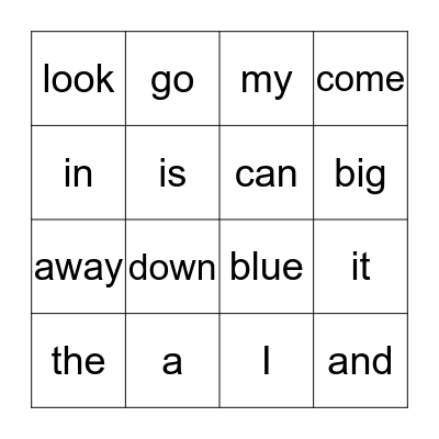 Sight Words - 1 Bingo Card
