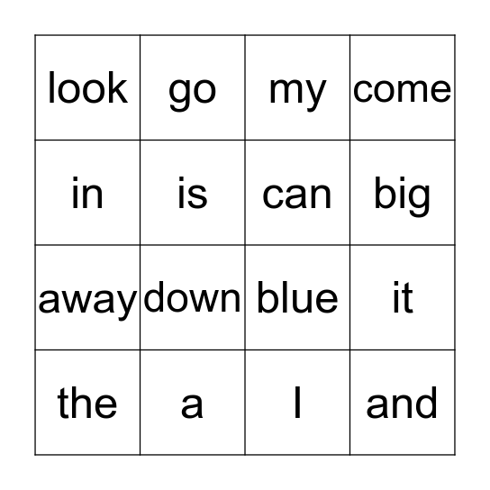 Sight Words - 1 Bingo Card