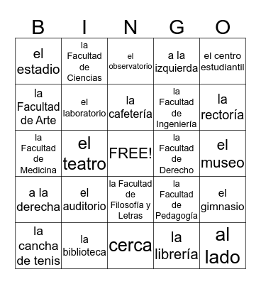 Vocabulary Bingo Card