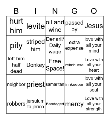 the good samaritan Bingo Card