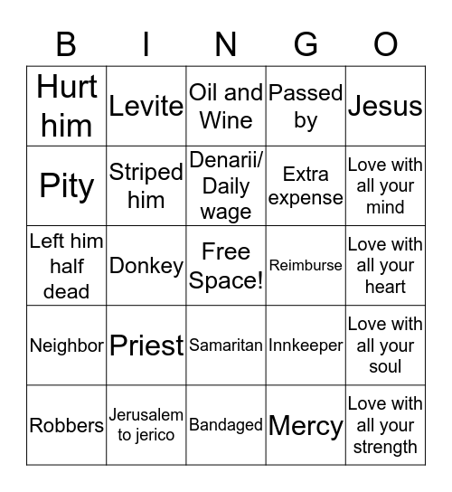 the good samaritan Bingo Card