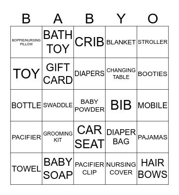 BABY GIFT BINGO Card