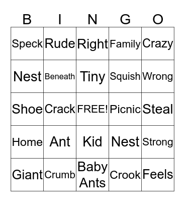 Hey Little Ant Bingo Card