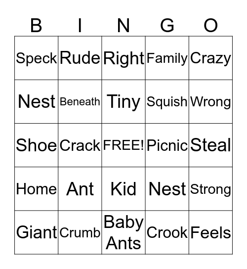Hey Little Ant Bingo Card