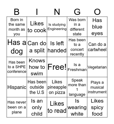 SHPE UML Bingo Card