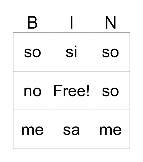 bingo de silabas Bingo Card