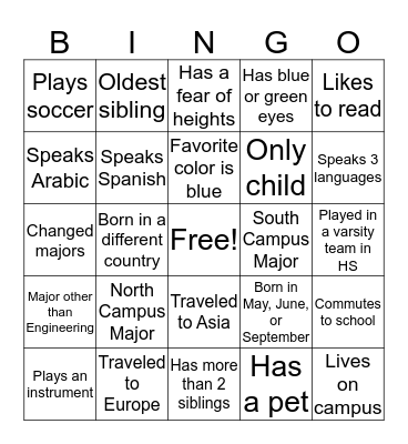 SHPE UML Bingo Card