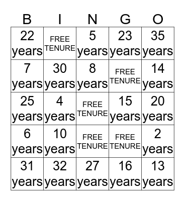 Customer Tenure Bingo Card