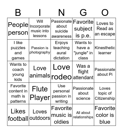 Passions Bingo Card