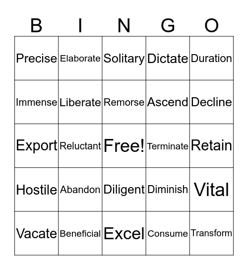 Vocabulary Bingo Card