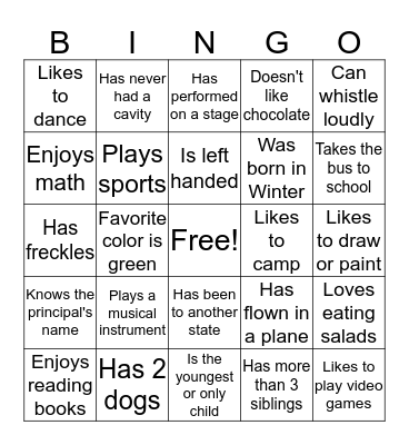 Getting to Know you Bingo Card