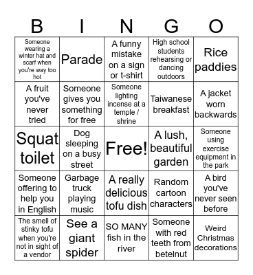 Taiwan Bingo Card