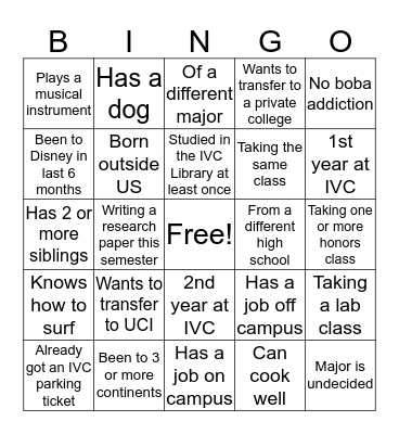 Meet & Greet Bingo: Get 5 signatures in a row!  Bingo Card