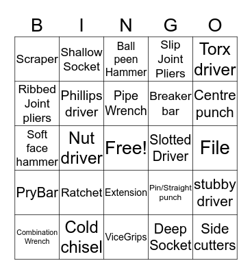 Auto Tools Bingo Card