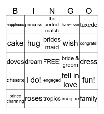 bridal bingo Card