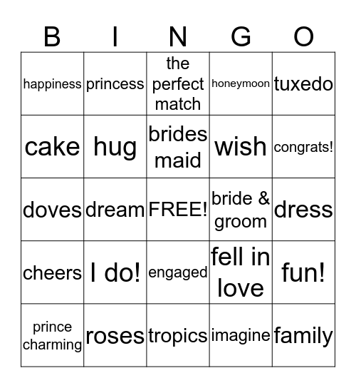 bridal bingo Card