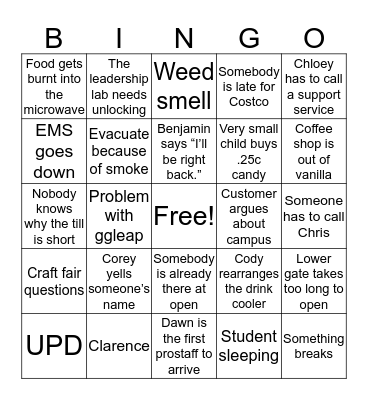 Student Union Bingo Card