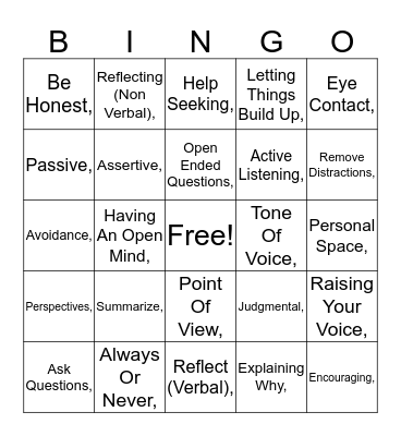 Communication Bingo Card