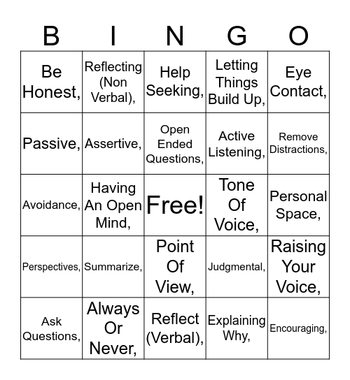 Communication Bingo Card