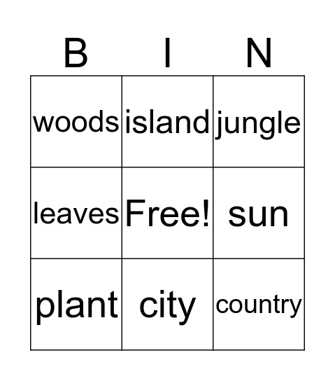 Places  Bingo Card