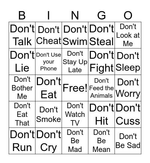 DON'T DO THAT! Bingo Card