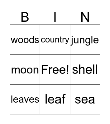 Places Bingo Card