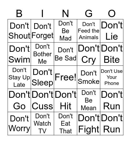 DON'T DO THAT! Bingo Card