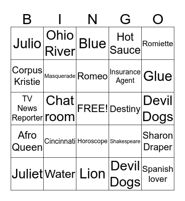 Romiette and Julio Bingo Card
