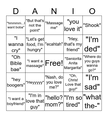 Danzilla Bingo  Bingo Card