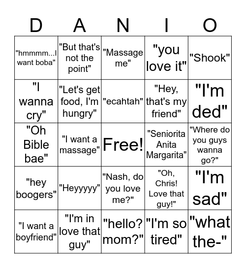 Danzilla Bingo  Bingo Card