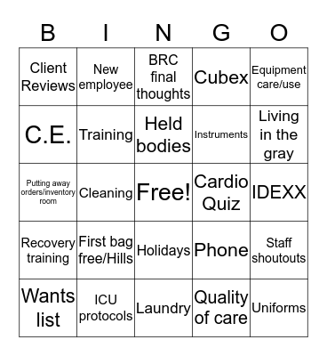Staff Meeting Bingo Card