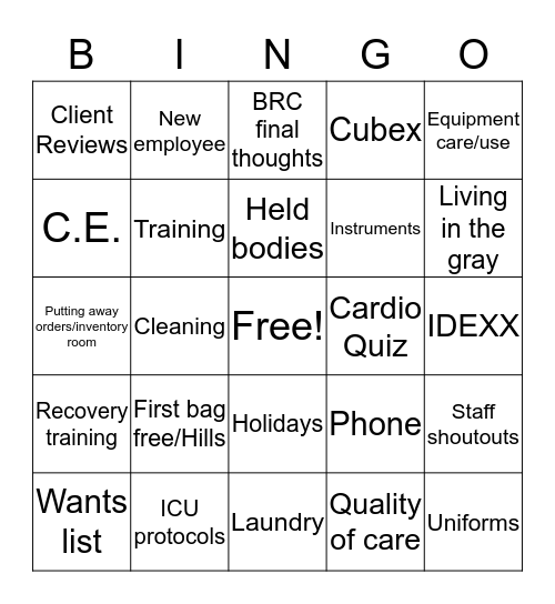 Staff Meeting Bingo Card