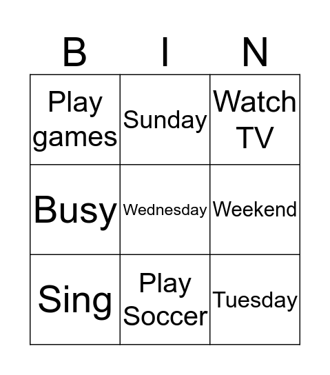 Busy Week Bingo Card