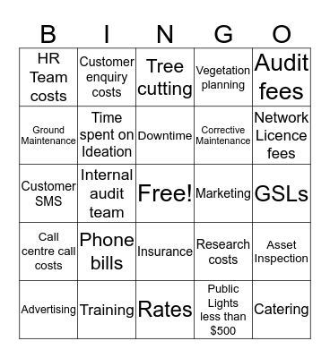 Opex Bingo Card
