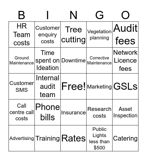 Opex Bingo Card