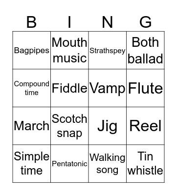 Musical Bingo Card