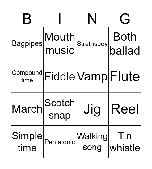 Musical Bingo Card