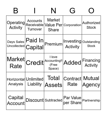 Accounting II  Bingo Card